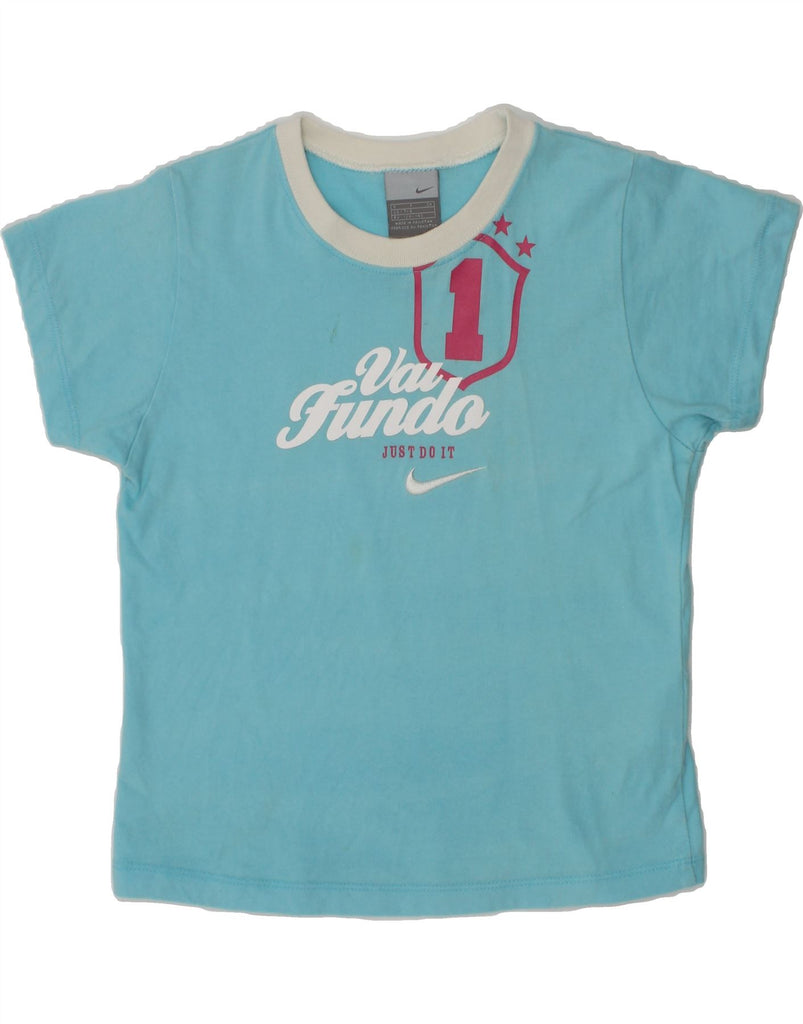 NIKE Girls Graphic T-Shirt Top 7-8 Years Blue Cotton | Vintage Nike | Thrift | Second-Hand Nike | Used Clothing | Messina Hembry 