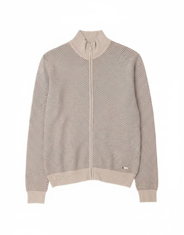 Trussardi Mens Cardigan Sweater Large Grey Spotted Viscose