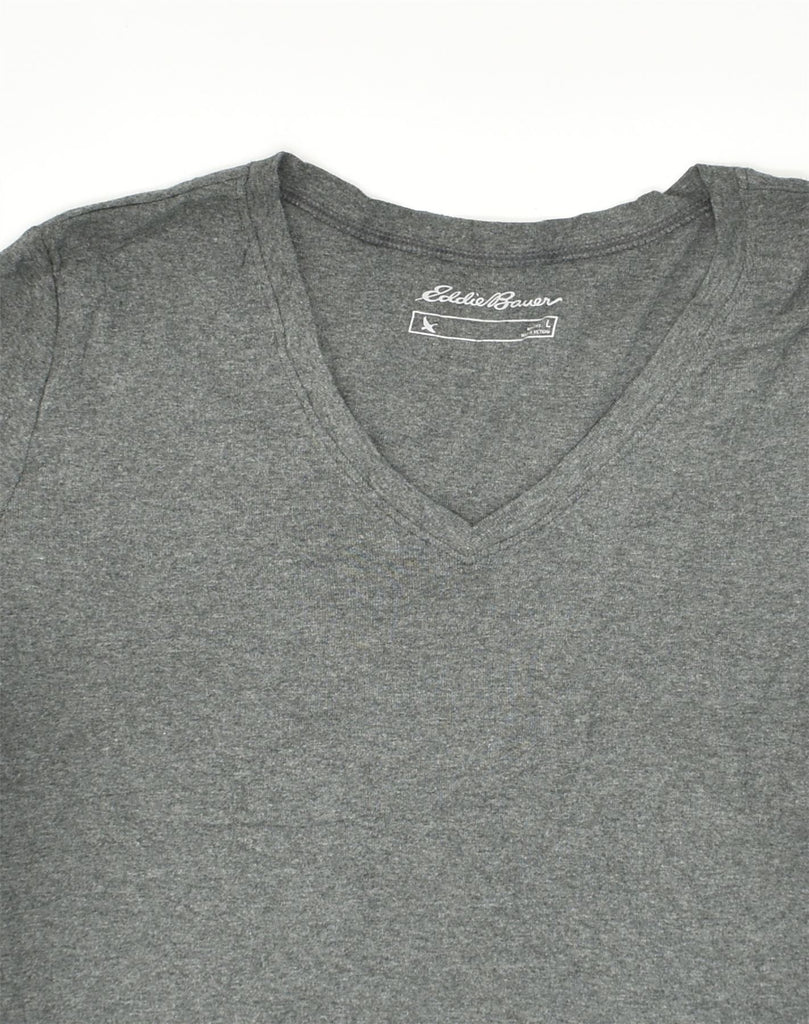 EDDIE BAUER Womens T-Shirt Top UK 14 Large Grey Cotton | Vintage Eddie Bauer | Thrift | Second-Hand Eddie Bauer | Used Clothing | Messina Hembry 