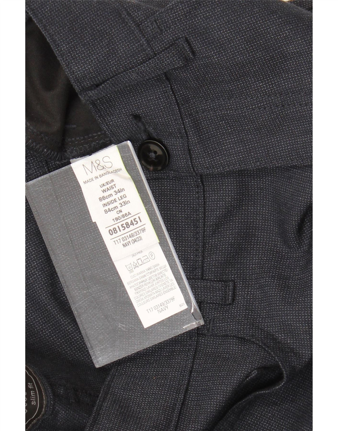 Marks & Spencer Mens Straight Suit Trousers W34 L33 Navy Blue Polyester