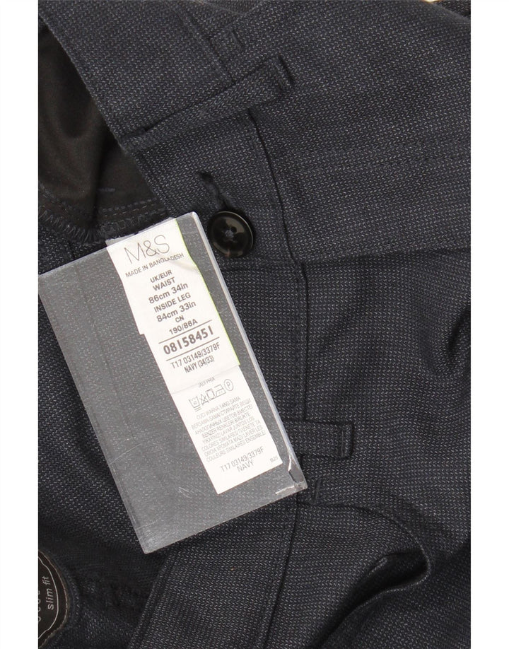 Marks & Spencer Mens Straight Suit Trousers W34 L33 Navy Blue Polyester