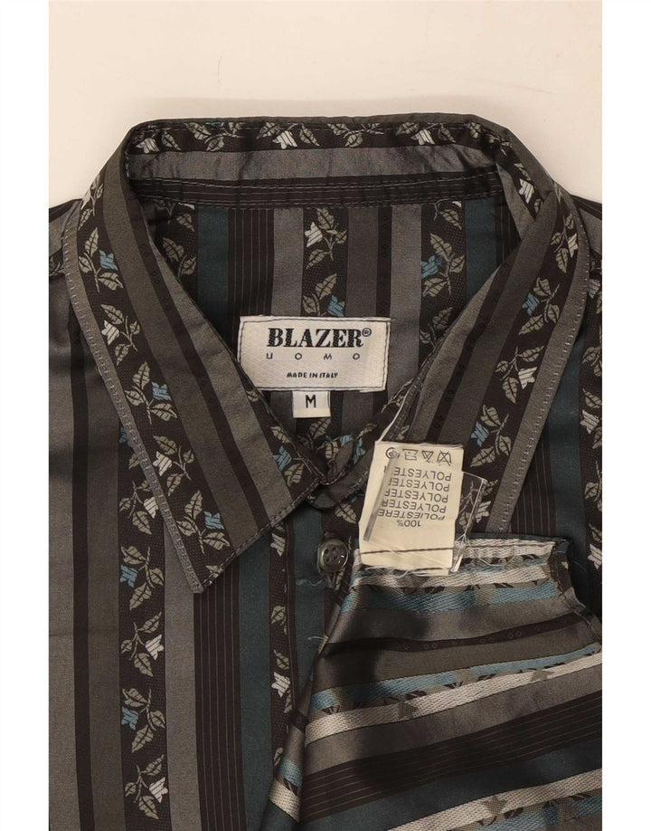 Vintage Mens Short Sleeve Shirt Medium Black Striped Polyester