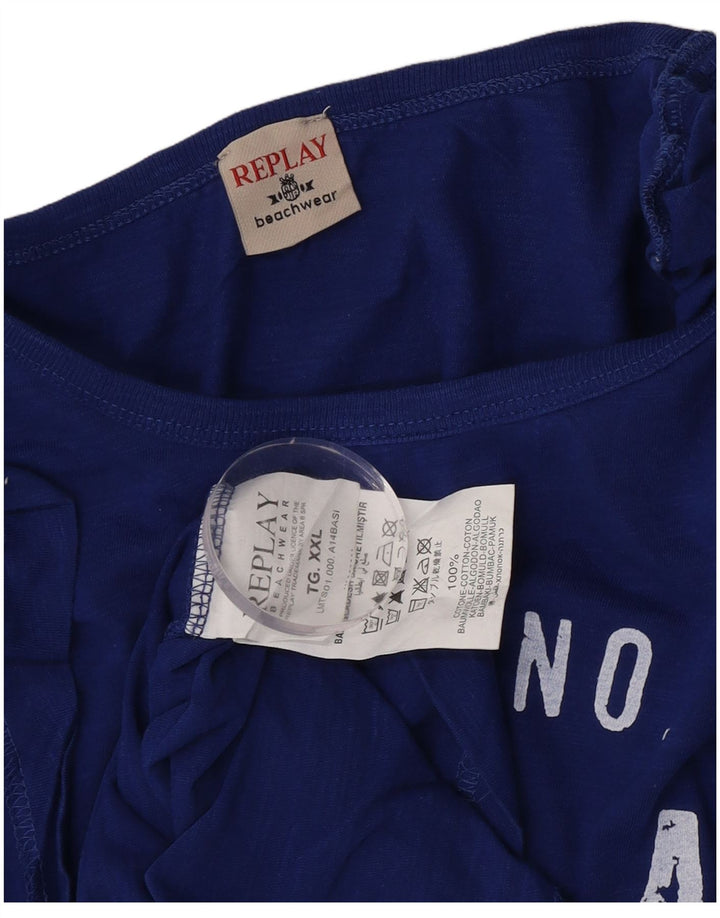 Replay Mens Graphic T-Shirt Top 2XL Blue Cotton