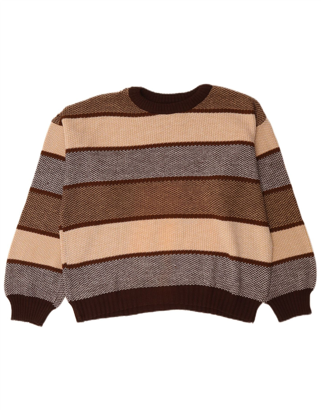 Vintage Mens Crew Neck Jumper Sweater XL Brown Striped