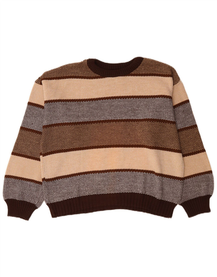Vintage Mens Crew Neck Jumper Sweater XL Brown Striped