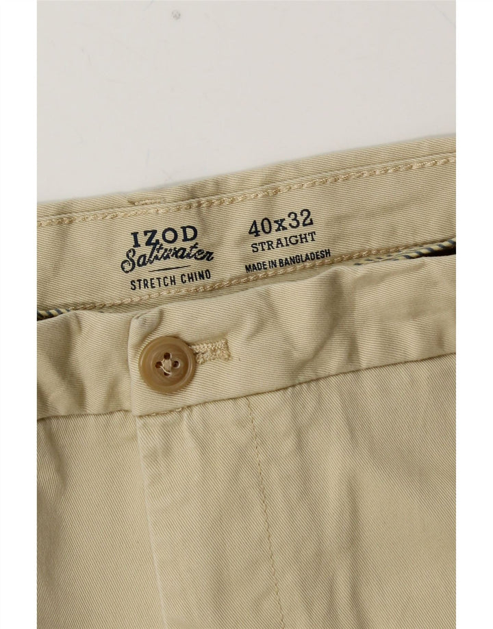 IZOD Mens Salt Water Straight Chino Trousers W40 L32 Beige Cotton