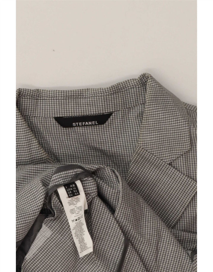 Stefanel Womens 3 Button Blazer Jacket IT 48 XL Grey Check Cotton