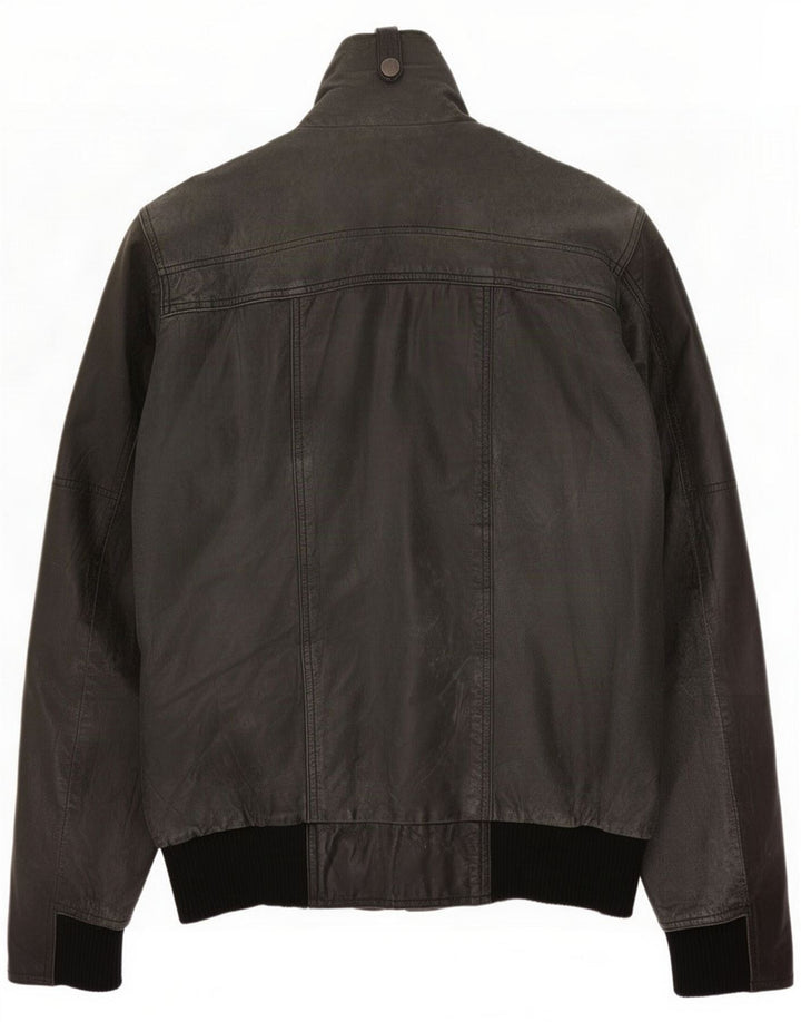 Vintage Mens Oversized Leather Jacket Small Navy Blue