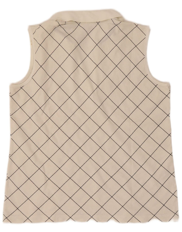 Lacoste Womens Sleeveless Polo Shirt Size 42 Large White Check Cotton