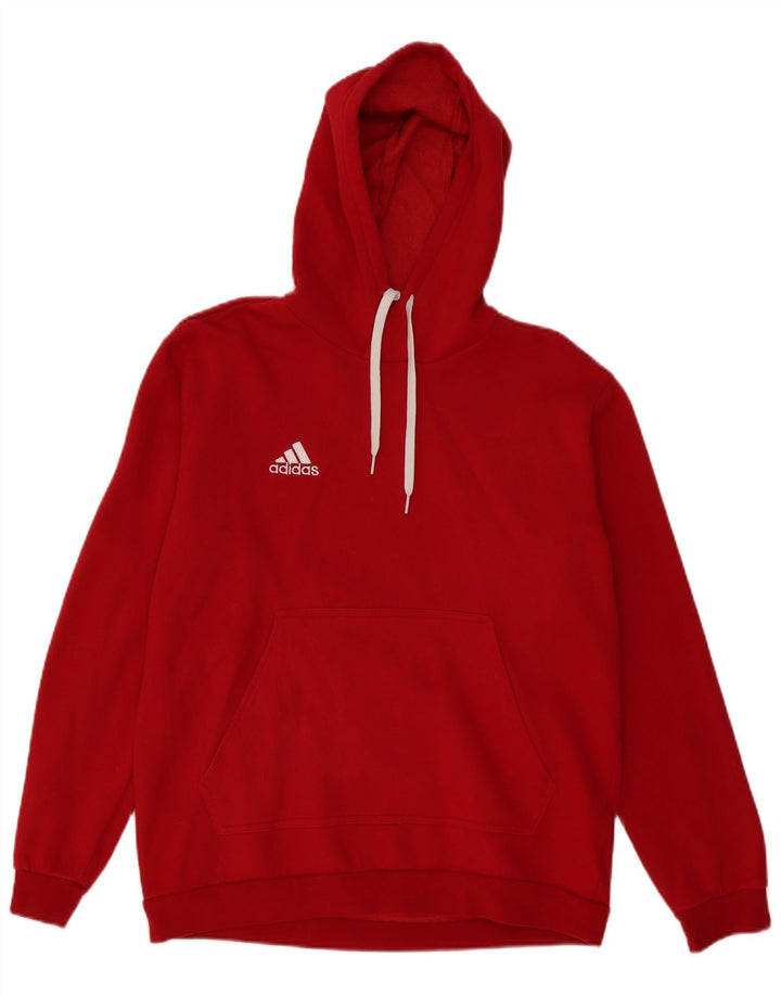 Adidas Mens Hoodie Jumper Large Red Cotton