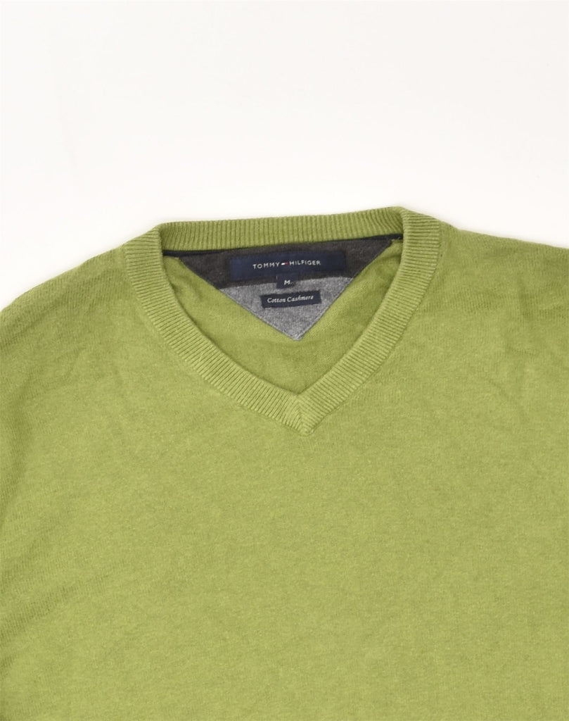 TOMMY HILFIGER Mens V-Neck Jumper Sweater Medium Green Cotton | Vintage Tommy Hilfiger | Thrift | Second-Hand Tommy Hilfiger | Used Clothing | Messina Hembry 