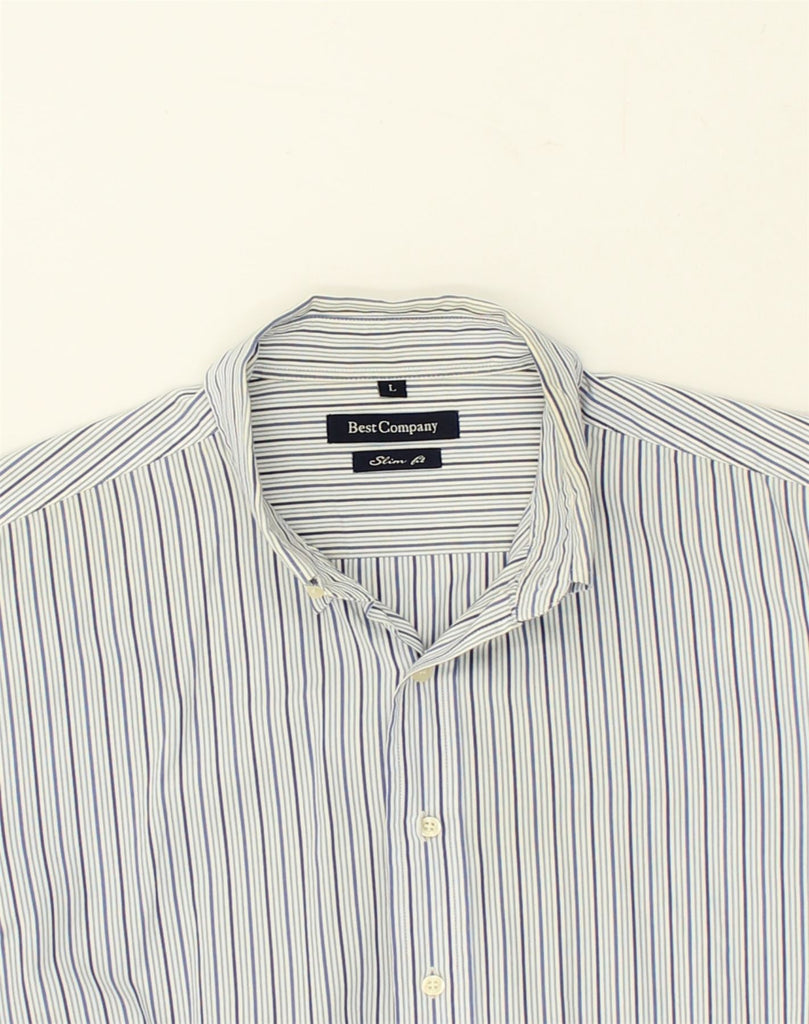 BEST COMPANY Mens Slim Fit Shirt Large White Striped Cotton | Vintage Best Company | Thrift | Second-Hand Best Company | Used Clothing | Messina Hembry 