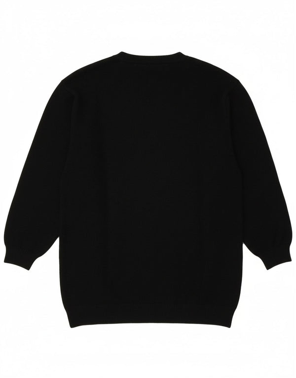 Vintage Womens Graphic Crew Neck Jumper Sweater UK 16 Large Black Wool
