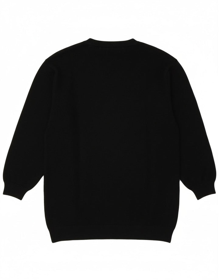 Vintage Womens Graphic Crew Neck Jumper Sweater UK 16 Large Black Wool