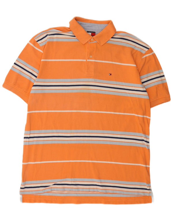 Tommy Hilfiger Mens Polo Shirt XL Orange Striped Cotton