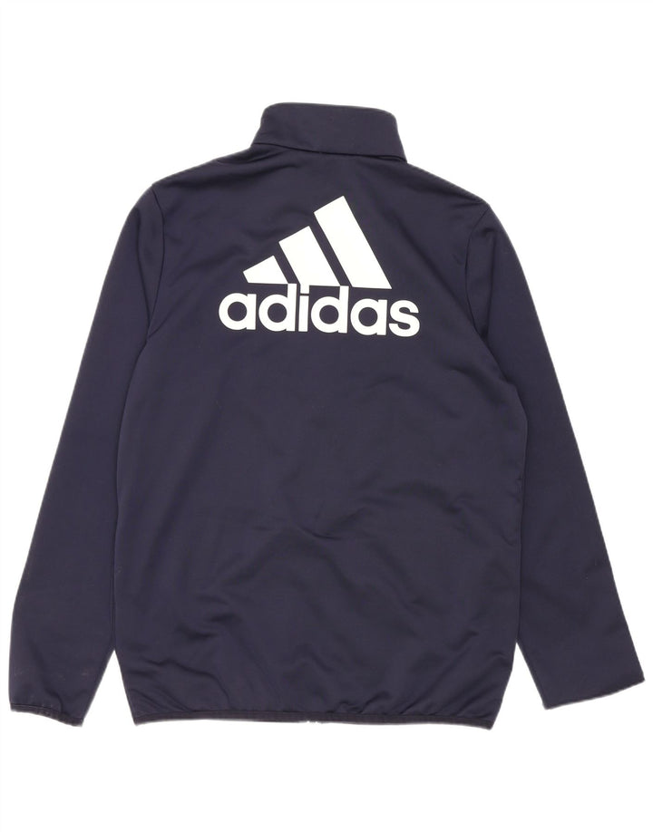 Adidas Boys Graphic Tracksuit Top Jacket 13-14 Years Navy Blue Polyester
