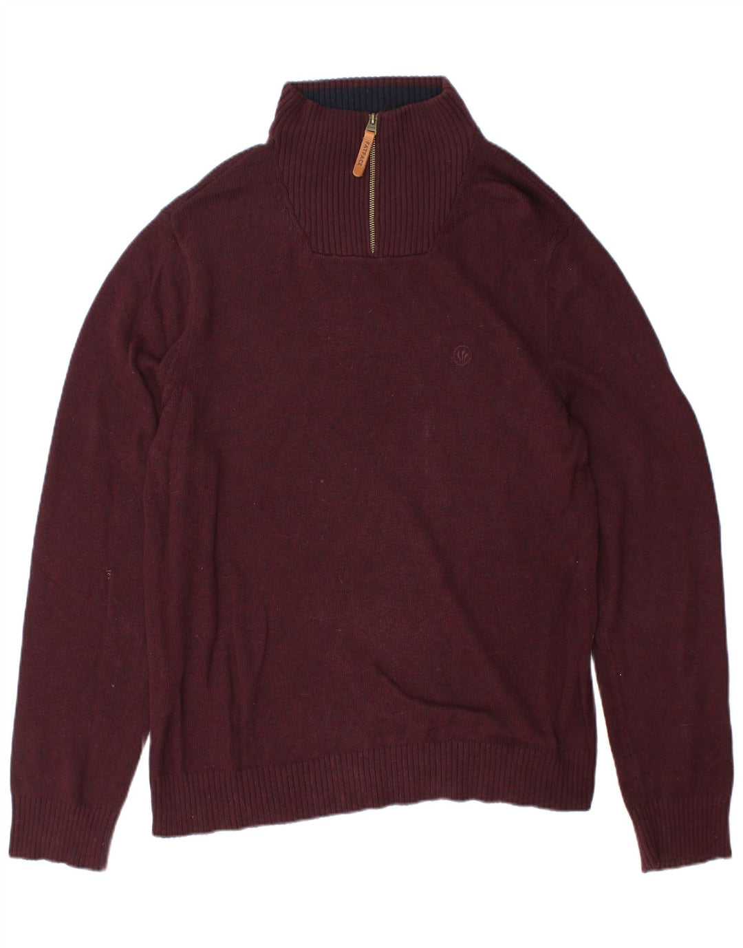 FAT FACE Mens Zip Neck Jumper Sweater Large Burgundy Cotton