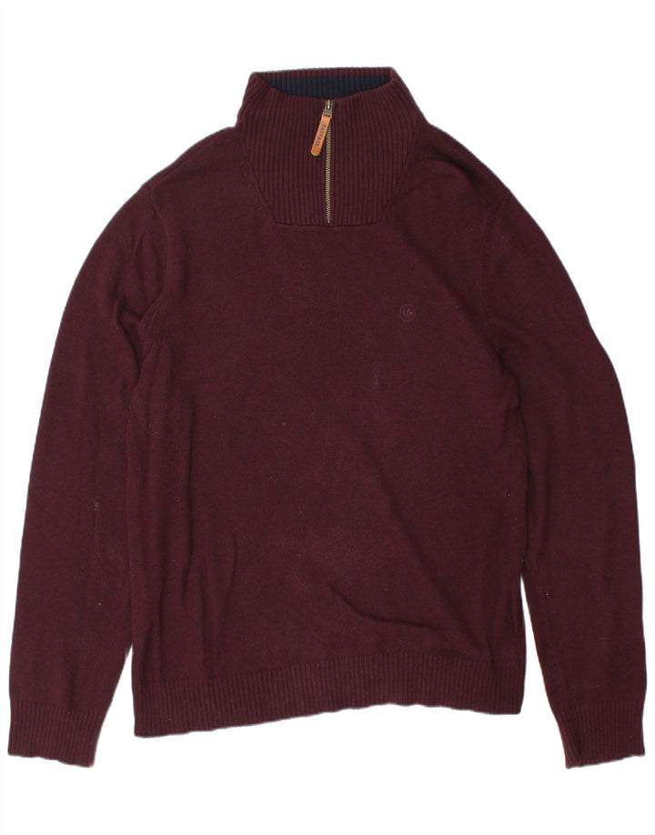 FAT FACE Mens Zip Neck Jumper Sweater Large Burgundy Cotton