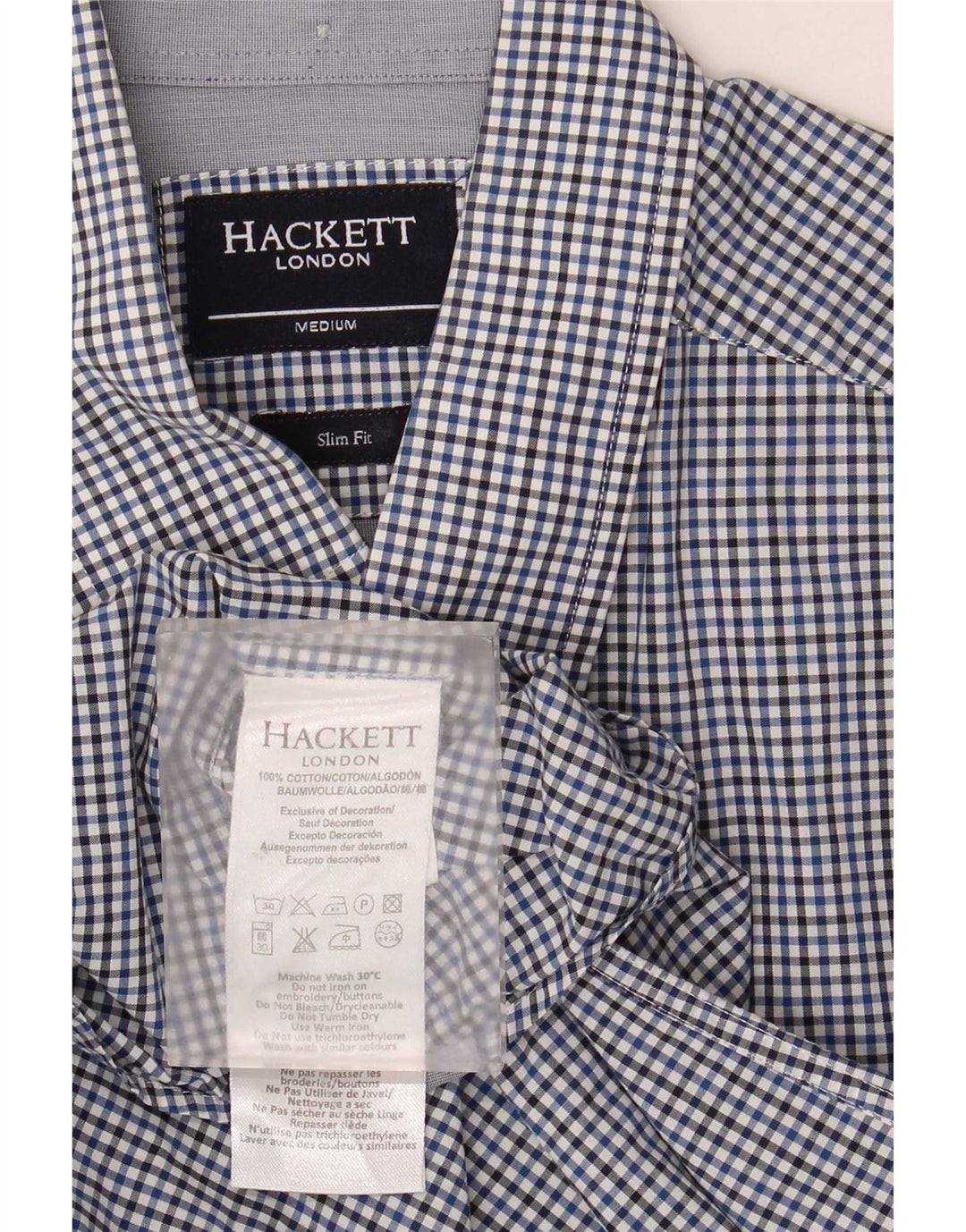 Hackett Mens Slim Fit Shirt Medium Blue Gingham Cotton