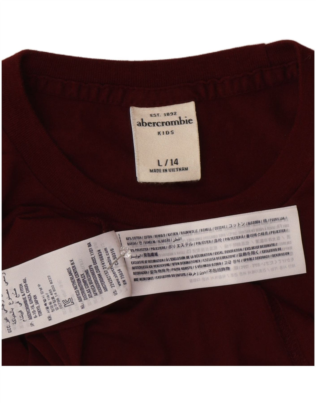 Abercrombie & Fitch Boys Top Long Sleeve 13-14 Years Large Maroon Cotton