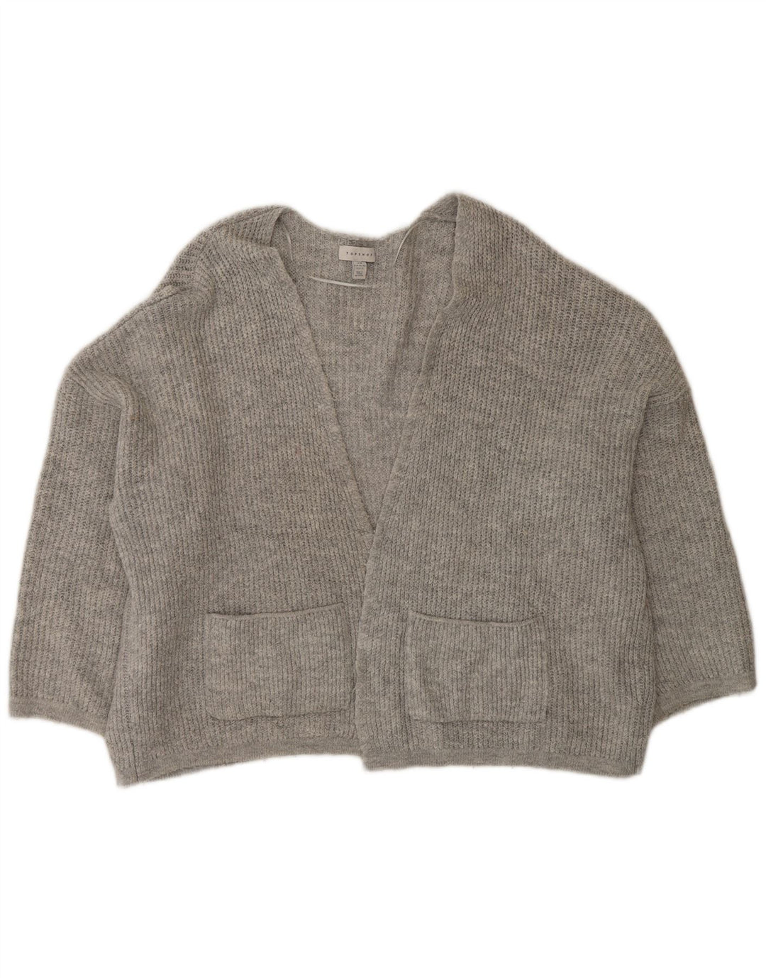Topshop Womens Oversized Open Cardigan Sweater UK 14 Medium Grey Acrylic