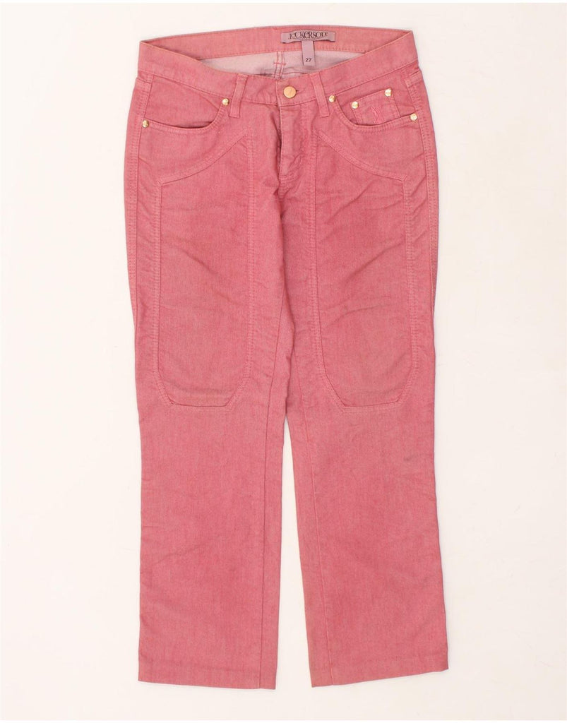 JECKERSON Womens Straight Casual Trousers W27 L26 Pink Cotton | Vintage Jeckerson | Thrift | Second-Hand Jeckerson | Used Clothing | Messina Hembry 