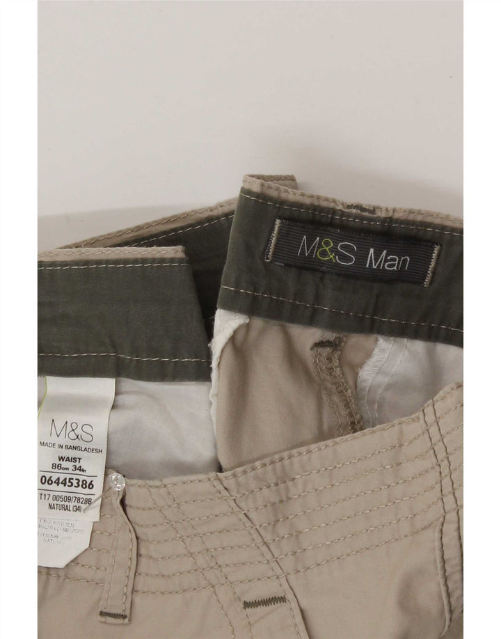 Marks & Spencer Mens Cargo Shorts Large W34 Beige Cotton