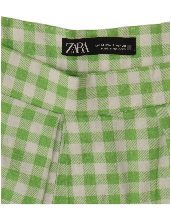 Zara Womens Pegged Casual Shorts Medium W28  Green Gingham