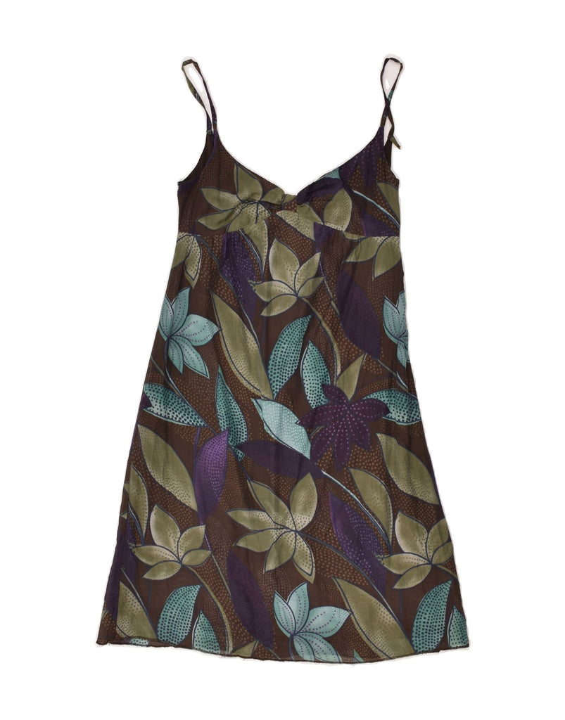 BENETTON Womens Sleeveless Sundress UK 4 XS Brown Floral Cotton | Vintage Benetton | Thrift | Second-Hand Benetton | Used Clothing | Messina Hembry 