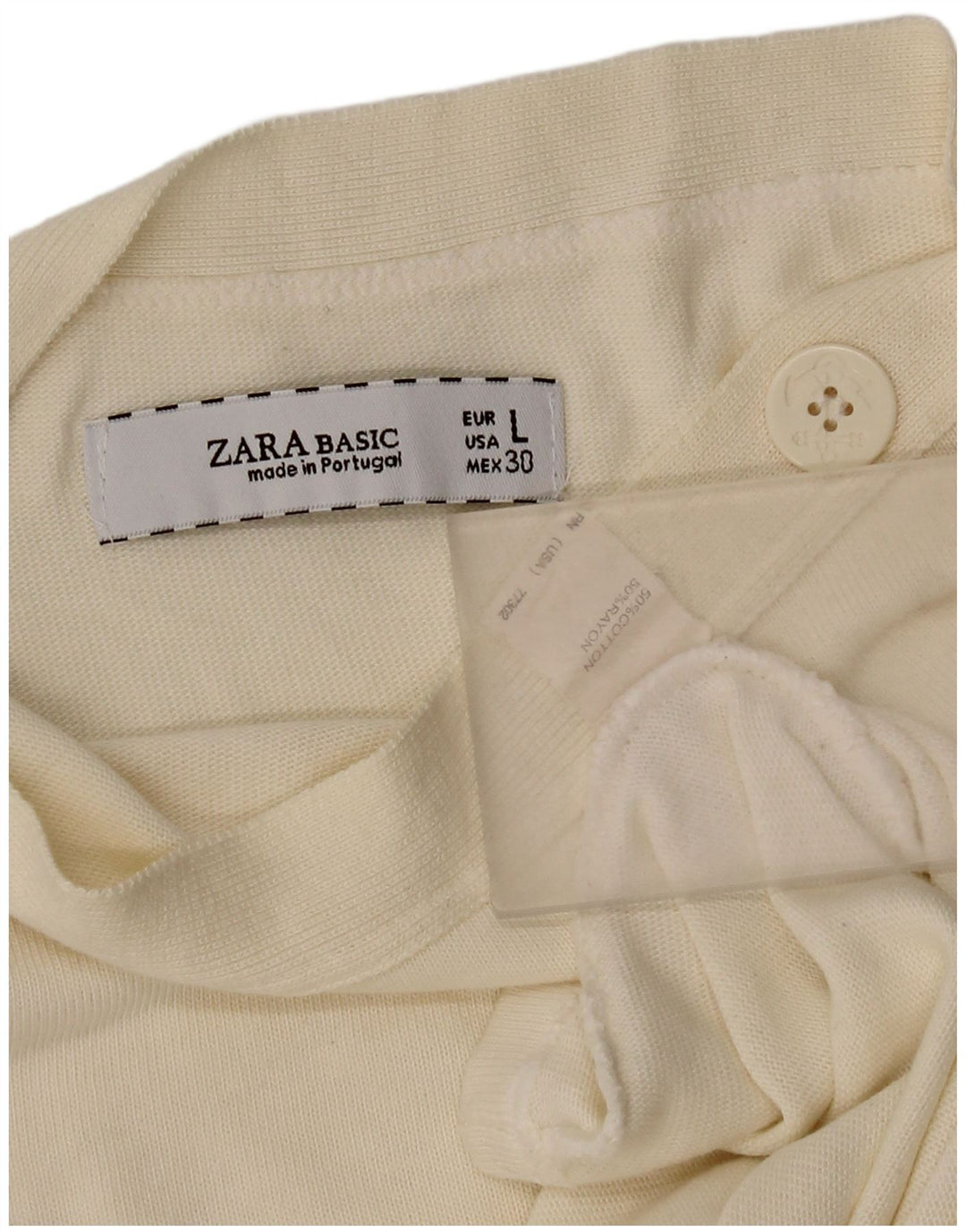 Zara Womens Top 3/4 Sleeve UK 14 Large White Cotton