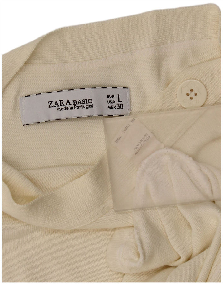 Zara Womens Top 3/4 Sleeve UK 14 Large White Cotton