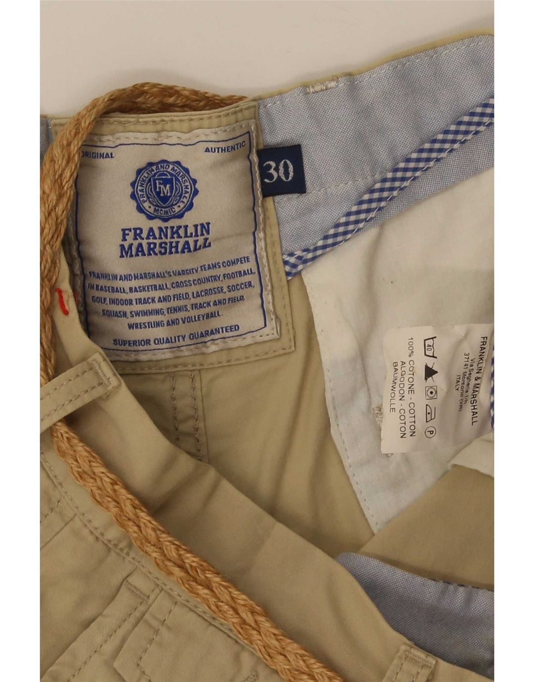 Franklin Marshall Mens Chino Shorts W30 Medium Beige Cotton