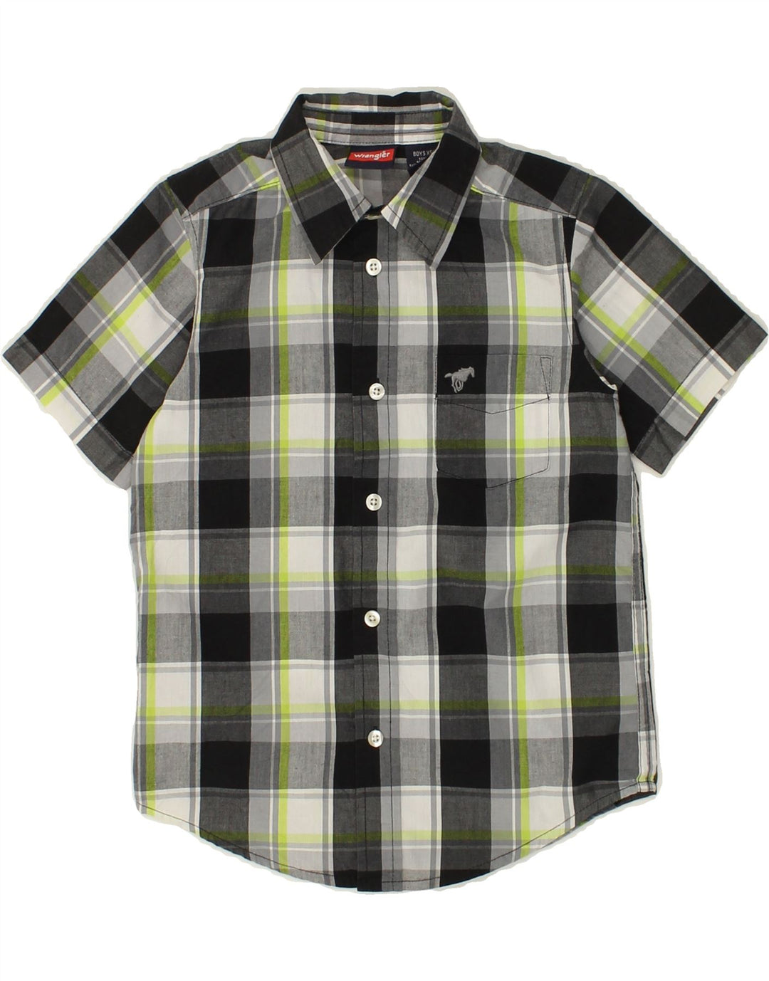 WRANGLER Boys Short Sleeve Shirt 4-5 Years XS Grey Check Cotton | Vintage Wrangler | Thrift | Second-Hand Wrangler | Used Clothing | Messina Hembry 
