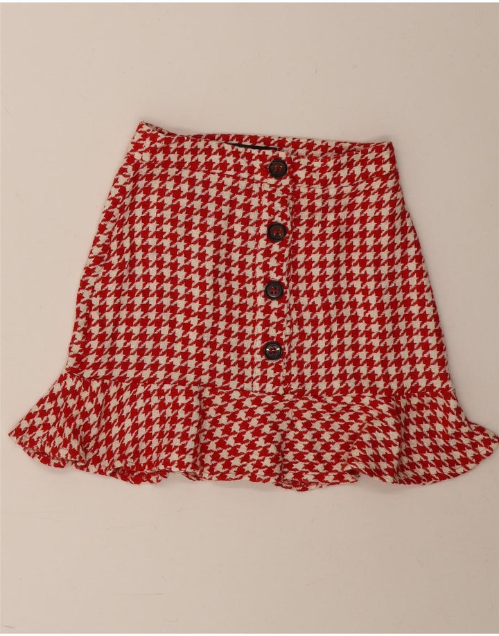 Zara Womens Mini Skirt XS W24  Red Houndstooth Cotton