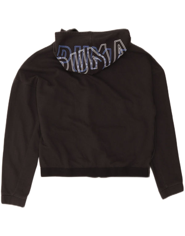 Puma Womens Crop Graphic Zip Hoodie Sweater UK 16 Large Black Cotton