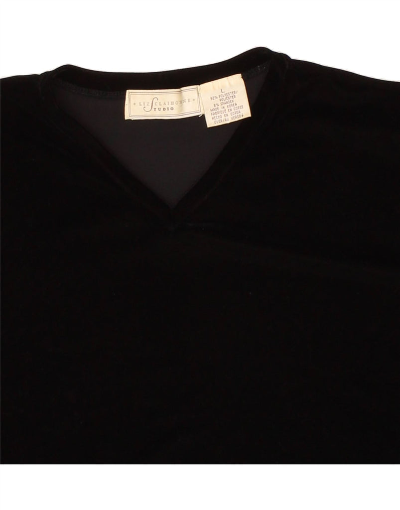 LIZ CLAIBORNE Womens T-Shirt Top UK 16 Large Black Polyester Vintage Liz Claiborne and Second-Hand Liz Claiborne from Messina Hembry 