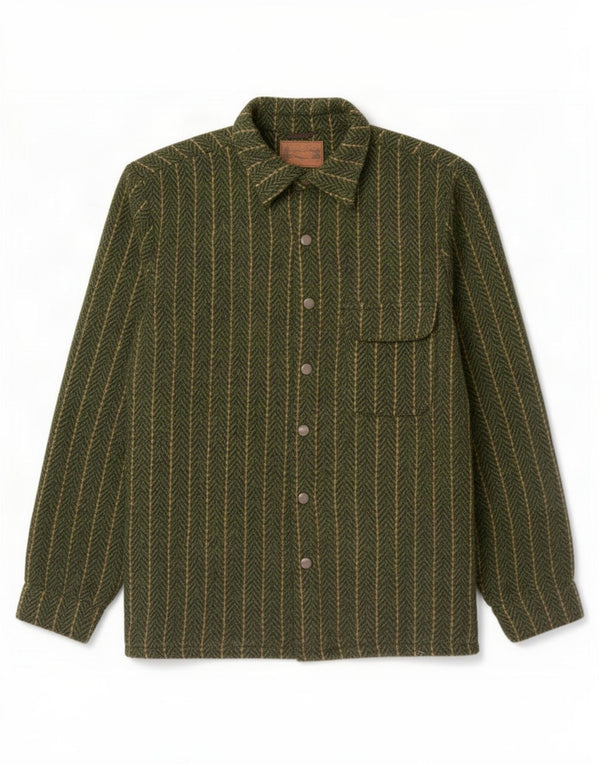 Scout Mens Overshirt Shirt Medium Green Striped Polyester