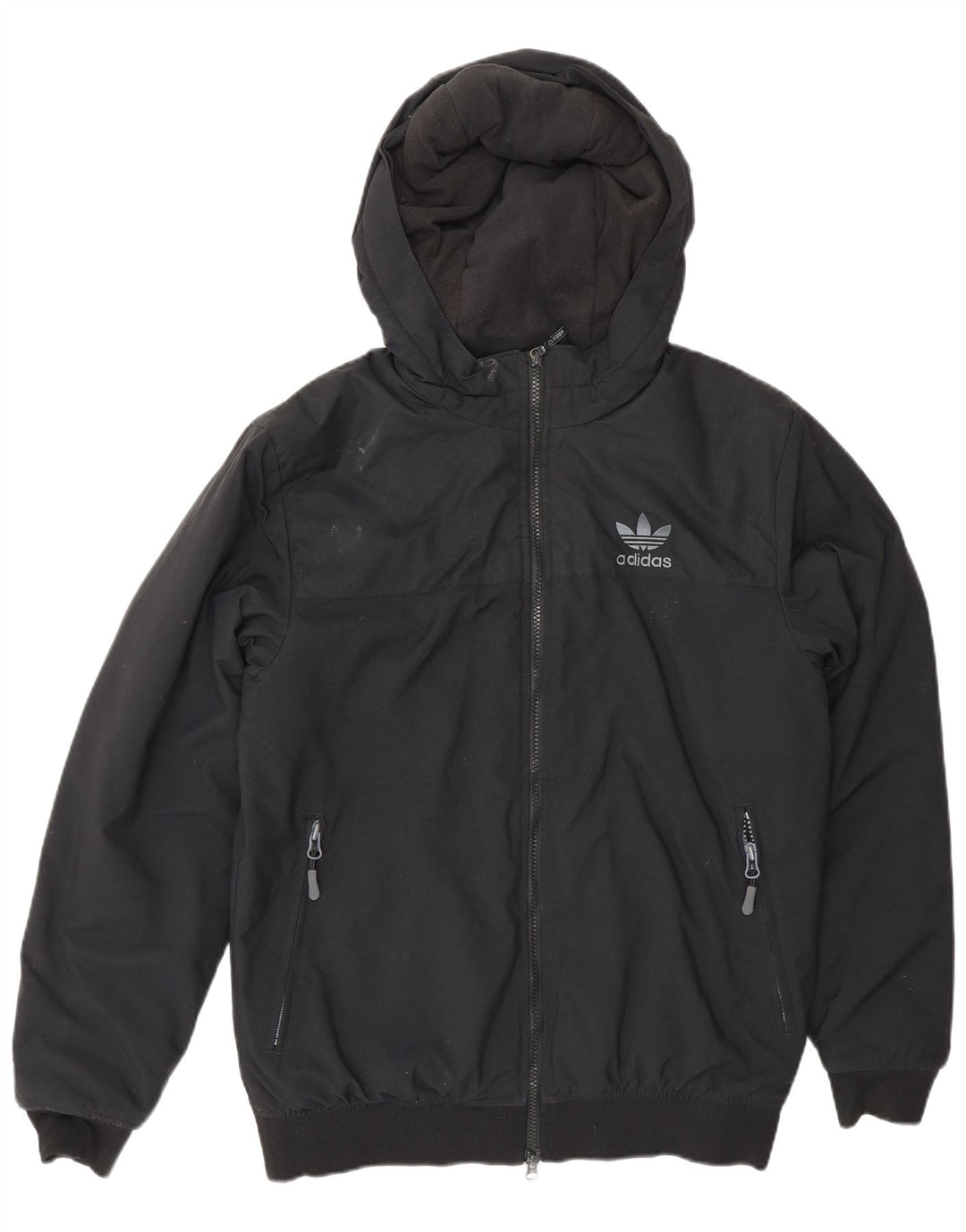 Adidas Mens Hooded Bomber Jacket UK 36 Small Black Polyester