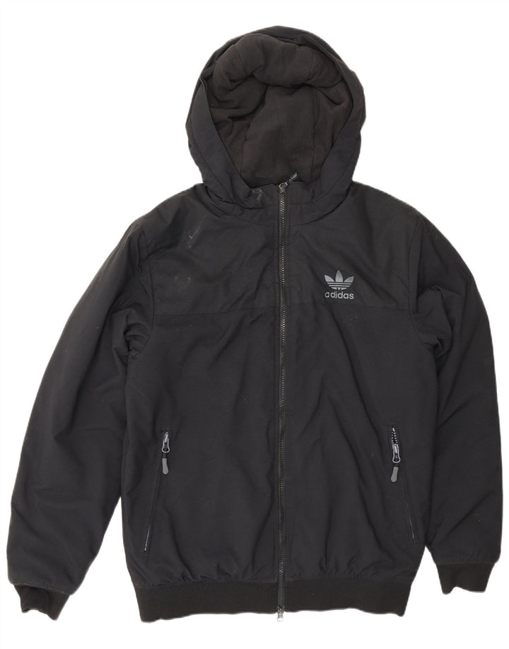 Adidas Mens Hooded Bomber Jacket UK 36 Small Black Polyester