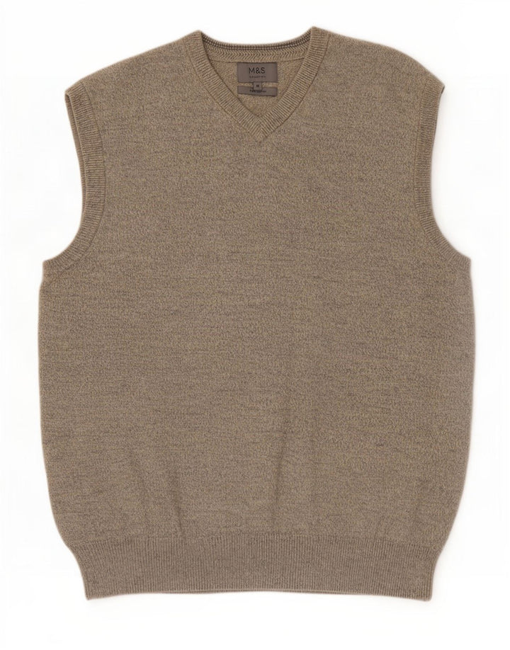 Marks & Spencer Mens Vest Tank Top Medium Beige Flecked Cotton