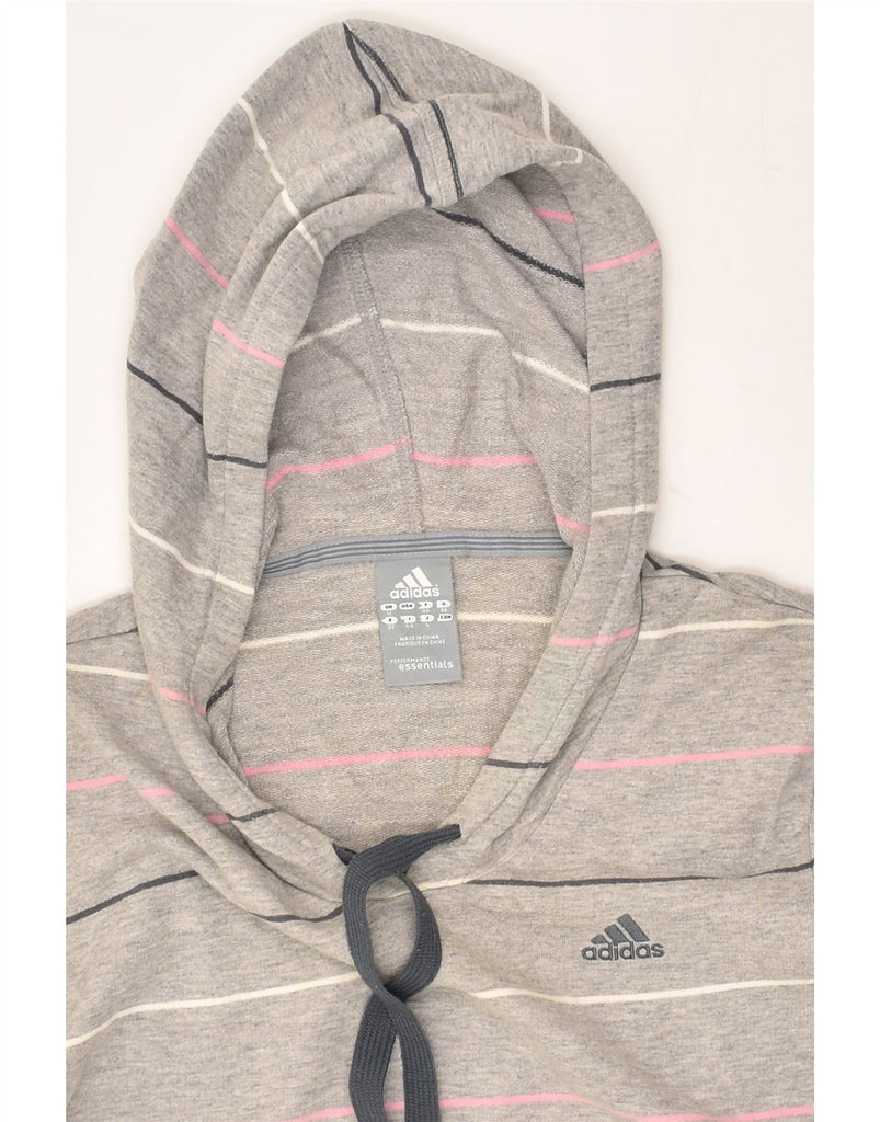 ADIDAS Womens Hoodie Jumper UK 12 Medium Grey Striped Cotton | Vintage Adidas | Thrift | Second-Hand Adidas | Used Clothing | Messina Hembry 