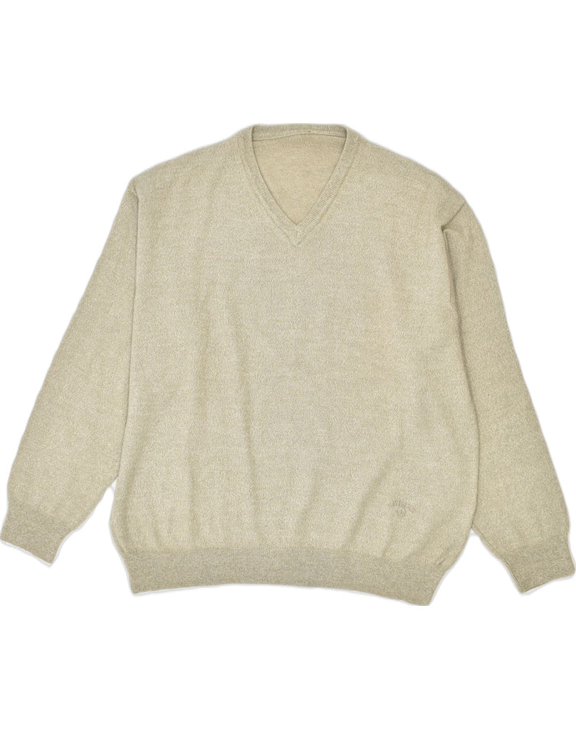 NAVIGARE Mens V-Neck Jumper Sweater 2XL Beige Wool | Vintage | Thrift | Second-Hand | Used Clothing | Messina Hembry 