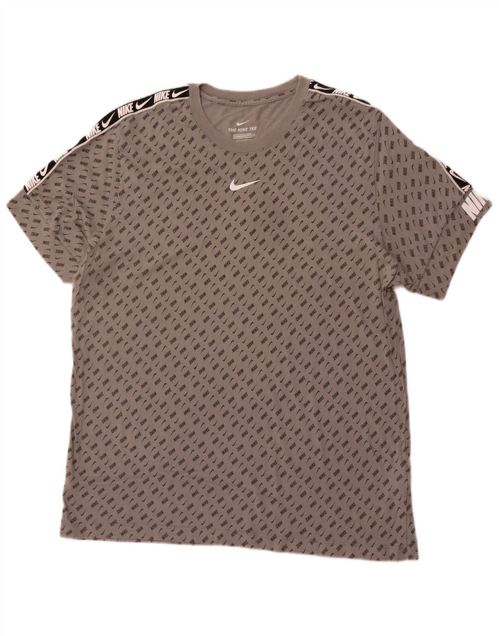NIKE Mens Standard Fit Graphic T-Shirt Top XL Grey Colourblock Cotton