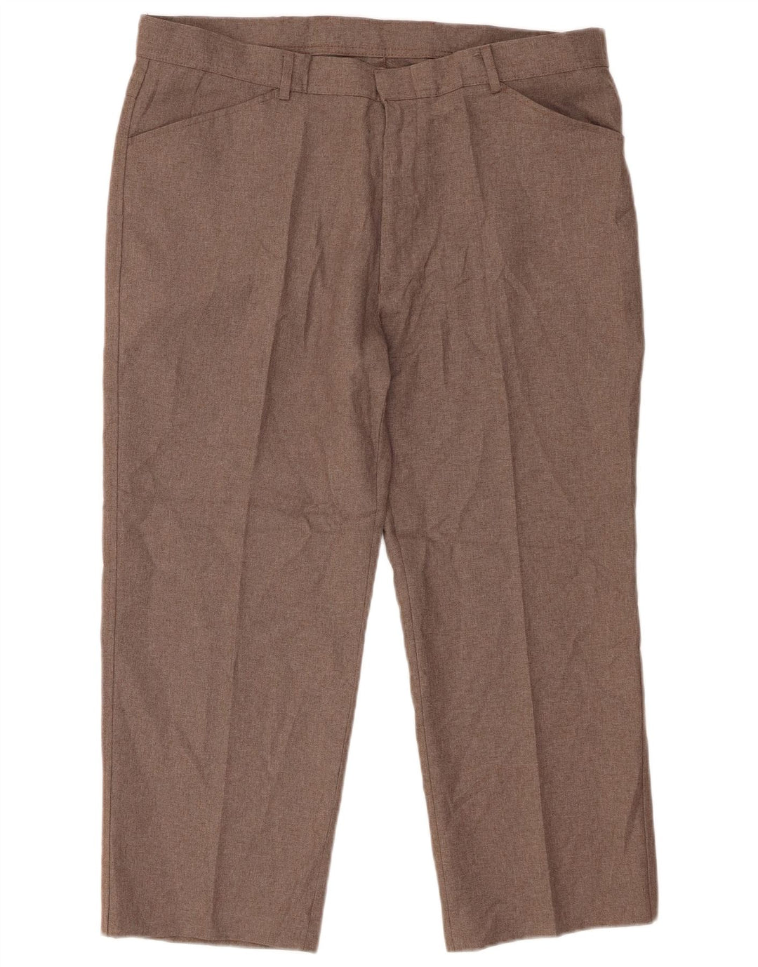 Farah Mens Straight Cropped Trousers W40 L26 Brown Polyester