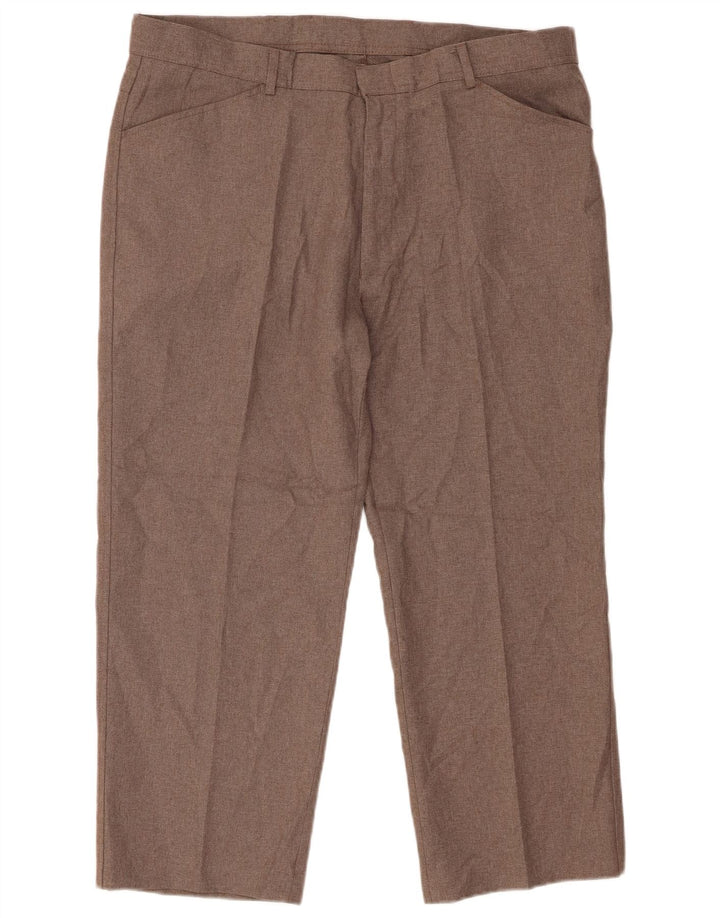 Farah Mens Straight Cropped Trousers W40 L26 Brown Polyester