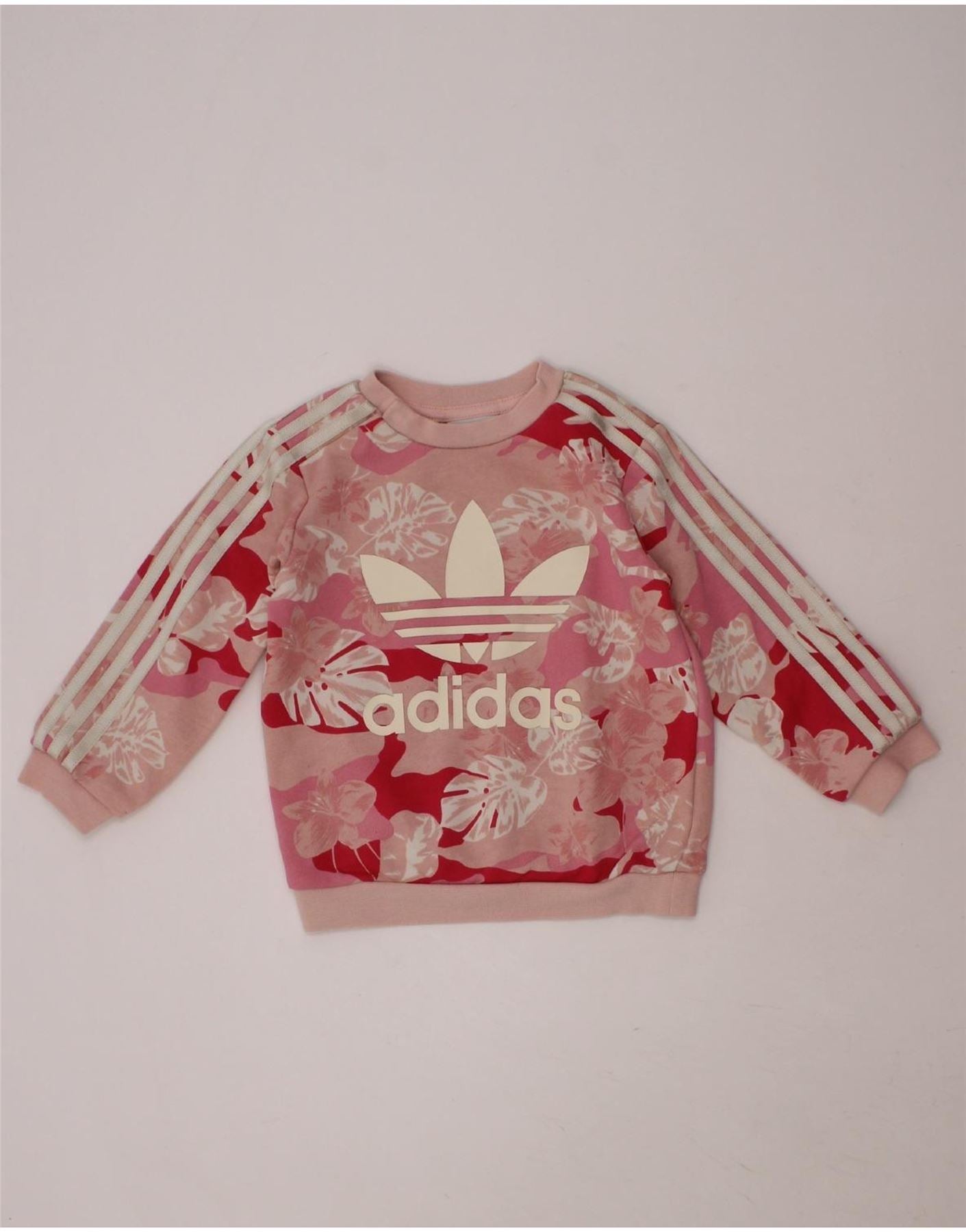 ADIDAS Baby Mädchen Grafik Sweatshirt Pullover 9-12 Monate Rosa  Blumenmuster Baumwolle