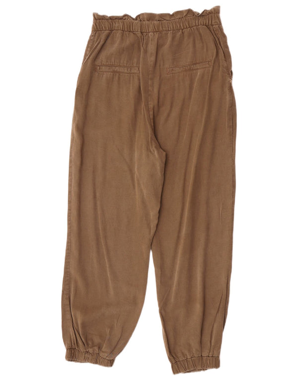 Zara Womens High Waist Joggers Cropped Trousers Small W26 L24 Khaki