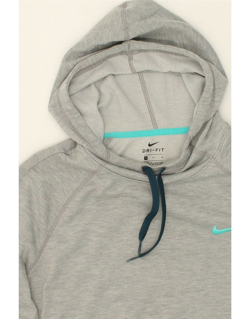 NIKE Womens Dri Fit Hoodie Jumper UK 14 Medium Grey Polyester | Vintage Nike | Thrift | Second-Hand Nike | Used Clothing | Messina Hembry 