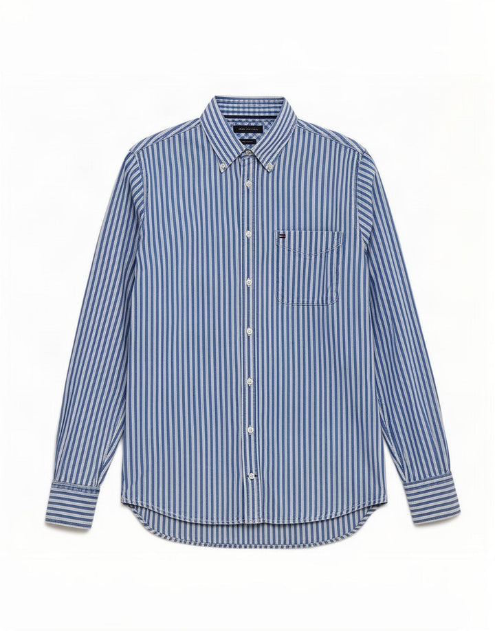 Tommy Hilfiger Mens Shirt Medium Blue Pinstripe Cotton