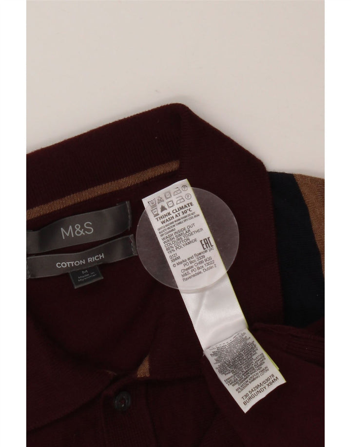 MARKS & SPENCER Mens Polo Neck Jumper Sweater Medium Burgundy Colourblock